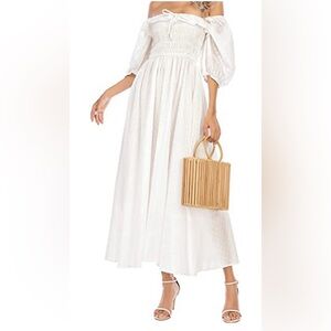 R.Vivimos Women's Polka Dot Midi Dress Elegant White Maxi Dress